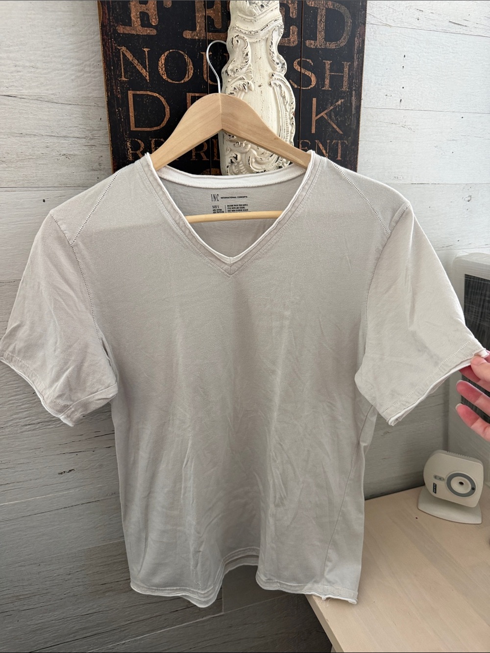 INC International Concepts light grey Tee with white layered trim Vintage